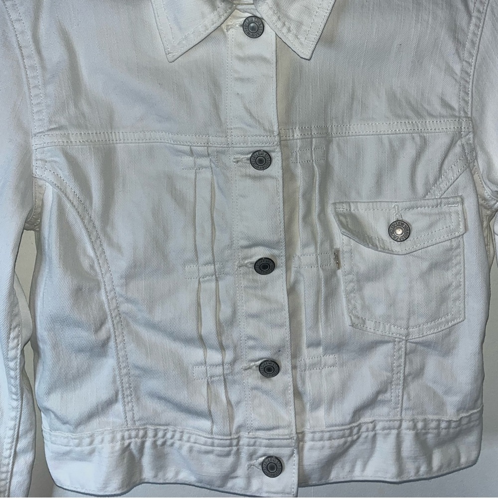 Levis Classic Pleated Cropped White Label Trucker Denim Jean Jacket- Extra Small - Picture 4 of 9